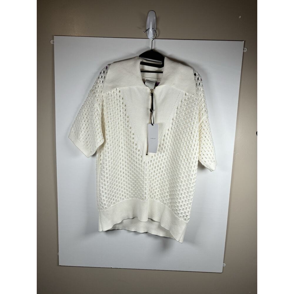 Varley Teagan Boxy Knit Polo Size M NWT Snow White Half Zip Pineapple Open Knit